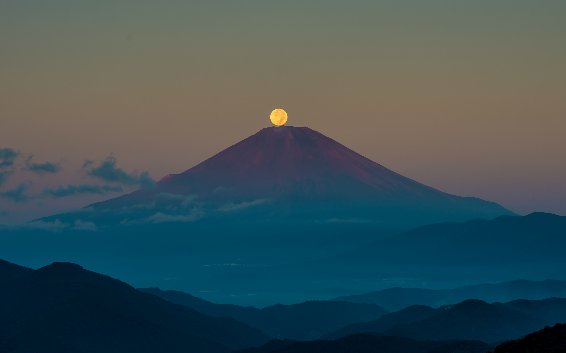 Mount Fuji Volcano  Japan  Sunset Moon Wallpaper  Ag ncia 